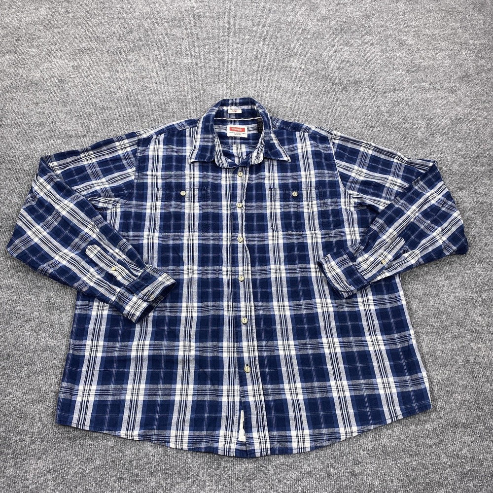 Wrangler Shirt‎ Mens XL Blue Plaid Long Sleeve Flannel Button Up Casual Western